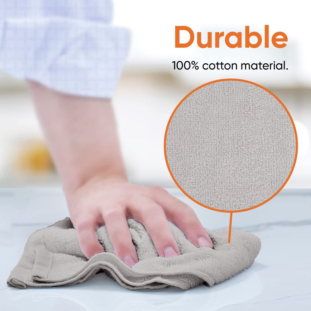 Cotton Terry Washcloths Grey Towels 100% Cotton Cleaning Cloth 16" Rags Wash Clothes for Body and Face (72 Count)