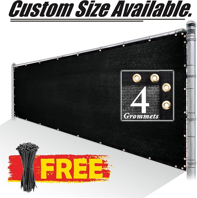 Royal Shade Custom Size 4' x 159' Black Fence Privacy Screen Windscreen Cover Netting Mesh Fabric Cloth - Cable Zip Ties Included (We Make Custom Size)
