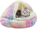 ShinHye Cat Bed Round Plush Fluffy Hooded Cat Bed Cave, Cozy for Indoor Cats or Small Dog beds, Soothing Pet Beds Doughnut Calm Anti-nxiety Dog Bed - Waterproof Bottom Washable (20×20inch, Multicolor)