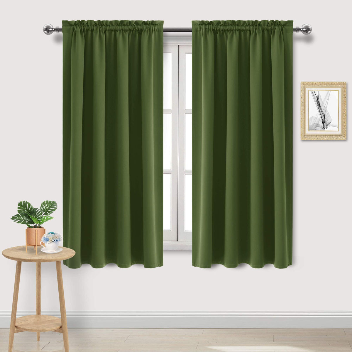 Blackout Curtains for Bedroom 42 x 72 Inch Long Olive Green 2 Panels (2 Count)