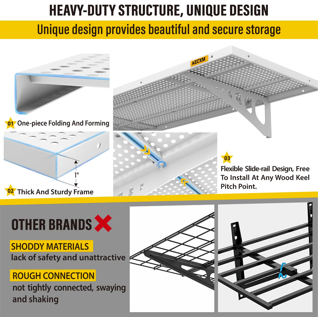 2 Pack 1.64x4ft Adjustable Garage Wall Shelving 560lbs Load Capacity Heavy Duty Wall Mounted Storage Shelf Metal Floating Shelves for Garage (2 Count)