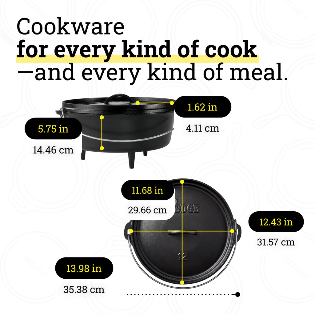 Lodge Seasoned Cast Iron Camp Dutch Oven with Lid - 6 Quart - Dual Handles - Seasoned Cast Iron Cookware with Steel Handle & Strong Lid for Heavy- Duty Camping Cookware