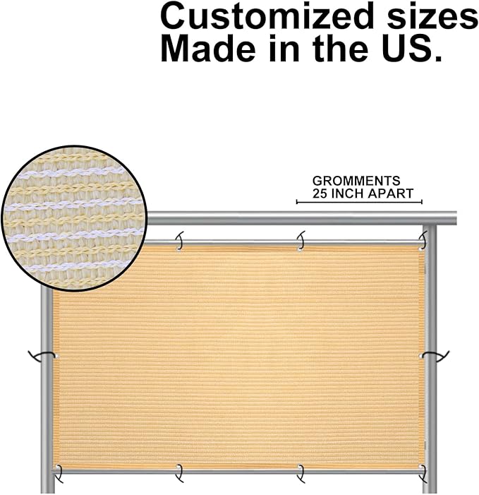 Eden's Decor Balcony Privacy Screen Beige 3'x 22' Cover Mesh Windscreen Weather-Resistant UV Protection for Backyard Deck, Patio, Balcony, Pool, Porch, Fence, Railing, Gardening
