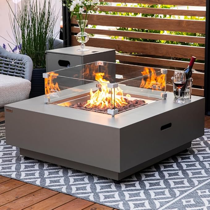 Ashton 36” Propane Fire Pit Smokeless Firepit Converts to Outdoor Gas Fire Pit for Outside Patio Firepit Table Includes Windscreen Rain & Tank Cover Lava Rocks Lid CSA Certified
