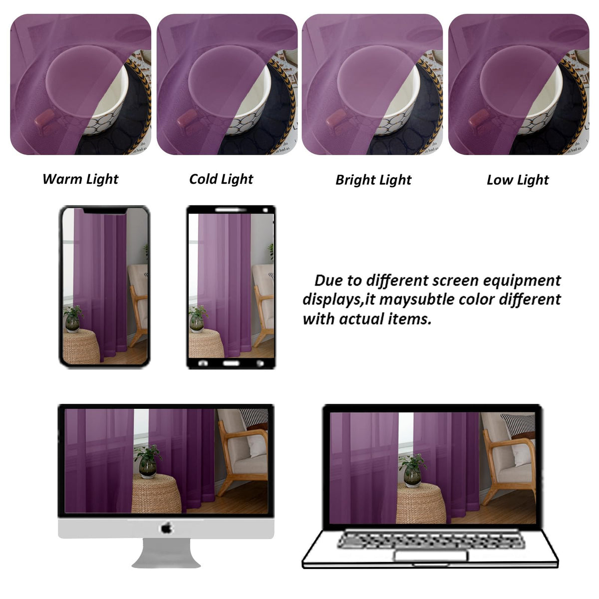 Plum Sheer Curtains 78 Inches Long 2 Panels Set for Living Room (2 Count)