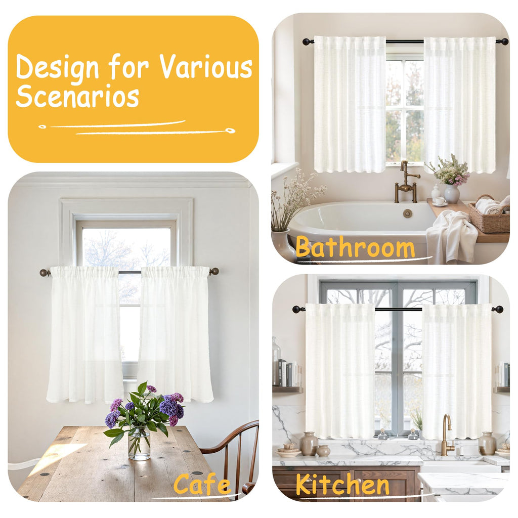 Linen Semi Sheer Curtains 48 Inch Length (2 Count)