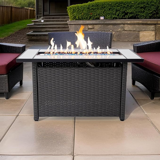 Tirana Propane Fire Pit Table 45" Outdoor Firepit 50,000 BTU Firepits for Outside with Lava Rocks and Removable Lid Metal Fire Pit Outdoor Fireplace Propane Fire Pits for Outside CSA Certified