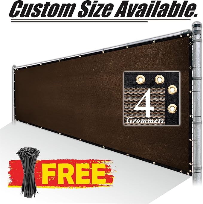Royal Shade Custom Size 4' x 31' Brown Fence Privacy Screen Windscreen Cover Netting Mesh Fabric Cloth - Cable Zip Ties Included (We Make Custom Size)