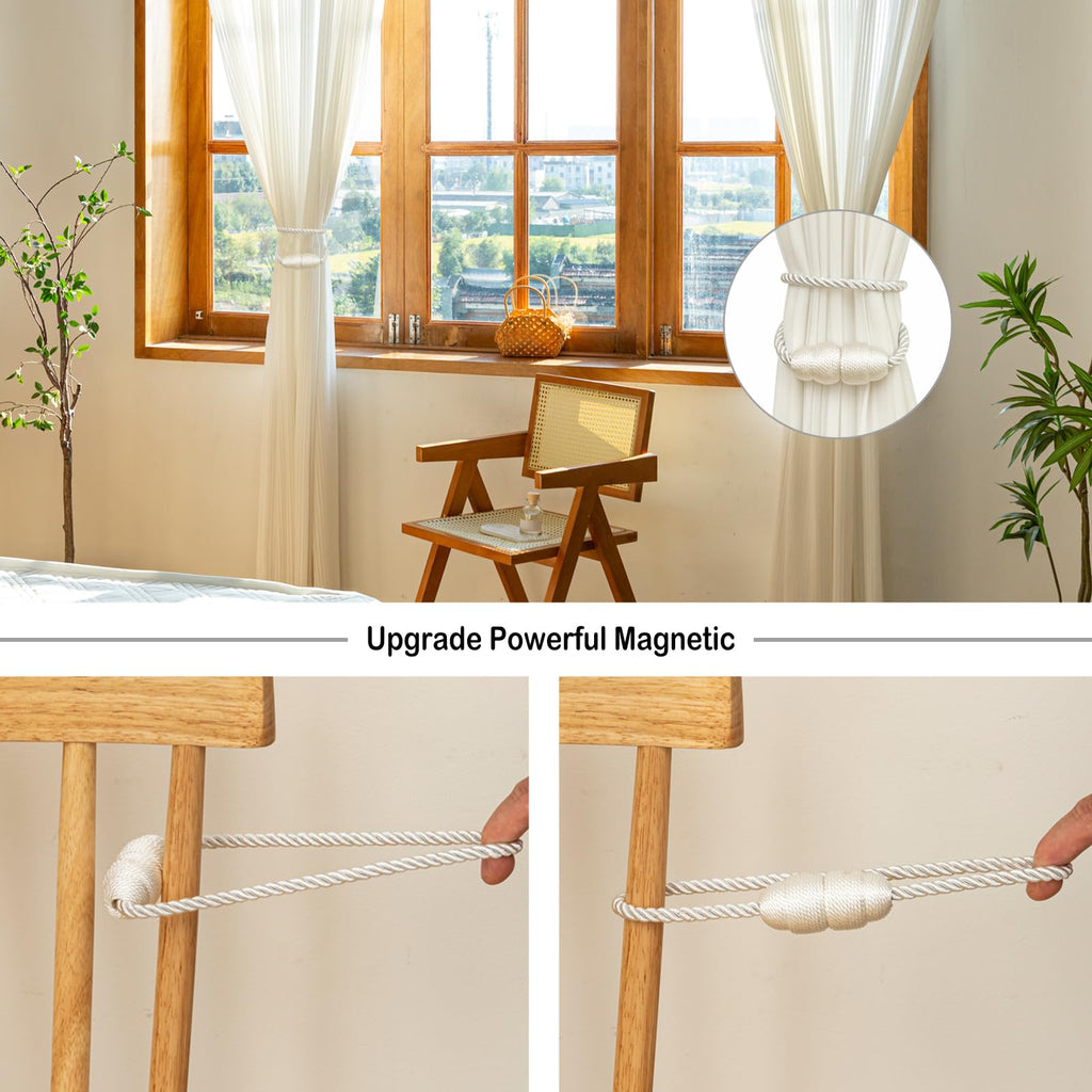 Magnetic Curtain Tiebacks Rope Curtain Tie Backs for Curtains 8 Pack Curtain Holders for Drapes Decorative Window Curtain Holdbacks (8 Count)