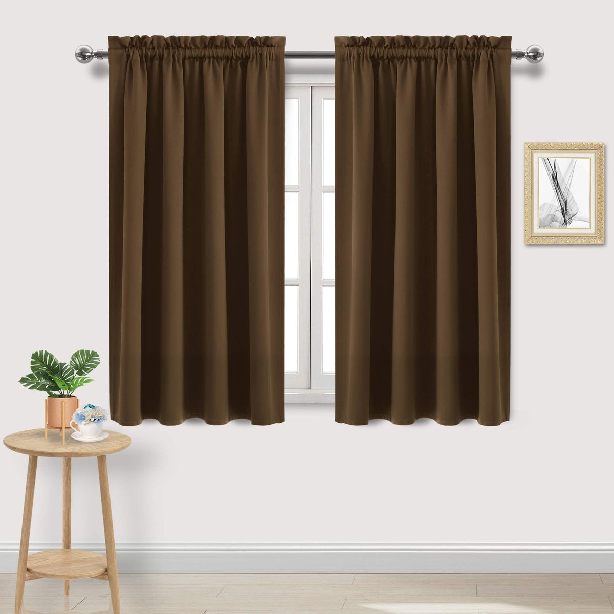 Blackout Curtains for Bedroom Living Room 52 x 45 Inch Long Brown (2 Count)