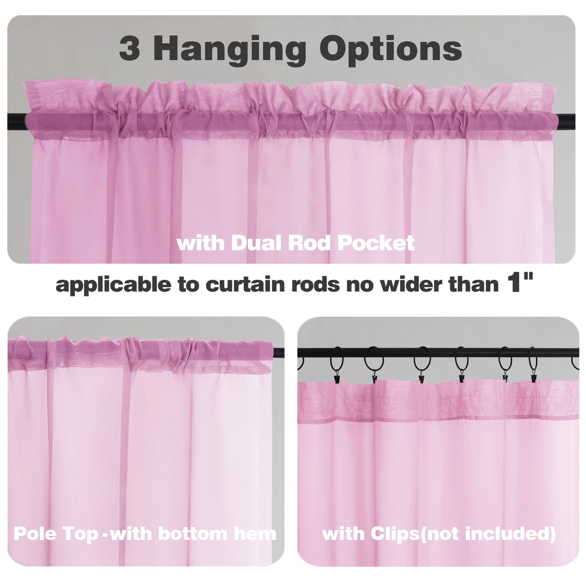Pink Sheer Curtains 108 Inches Long (2 Count)