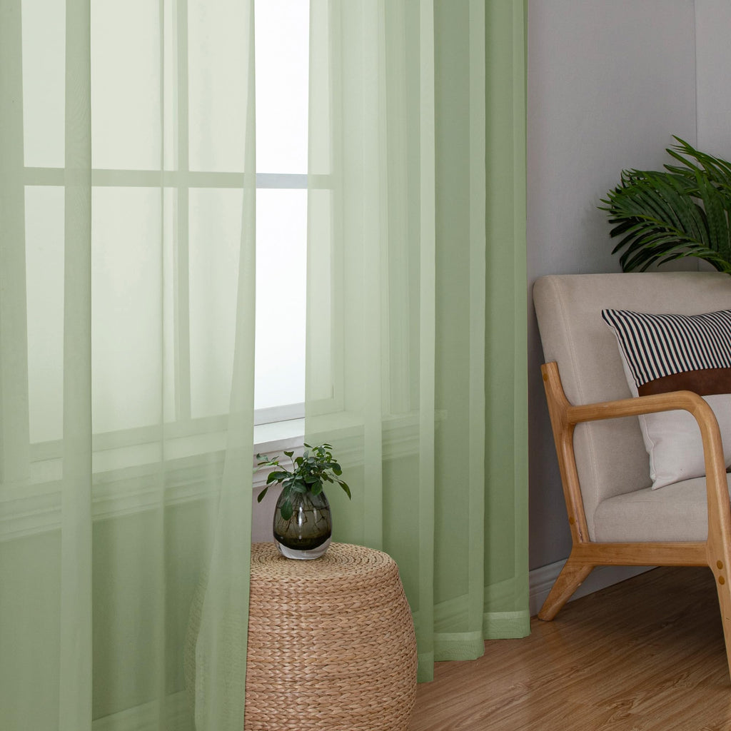 Light Green Sheer Curtains 36 inch Length 2 Panels Set (2 Count)