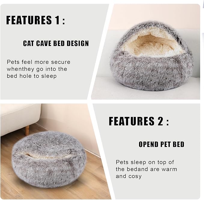 Cat Beds for Indoor Cats,Cat Cave for Puppy and Kitty,Calming Small Dog Bed for Small Dogs with Cover Cave,Cozy Warming Fluffy Washable Anti-Slip Pet Sleeping Bag (20 * 20inch,Khaki)
