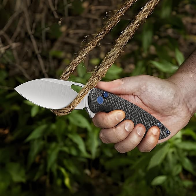 Pocket Knife, 3.1" Unique S35VN Blade Folding Knife with Button Lock, EDC Knife with Carbon Fiber Handle for Camping, Survival, Best Gift for Men Women-COBRA series