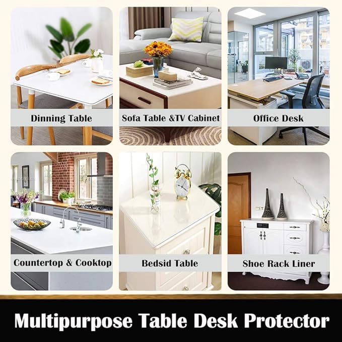 Multi Size 30x90 inch Clear Table Protector Long Plastic Tablecloth Cover Rectangle Wood Furniture Stain Protector Conference Table Protection Pad Desk Protective Cover PVC Mats Wipeable Waterproof