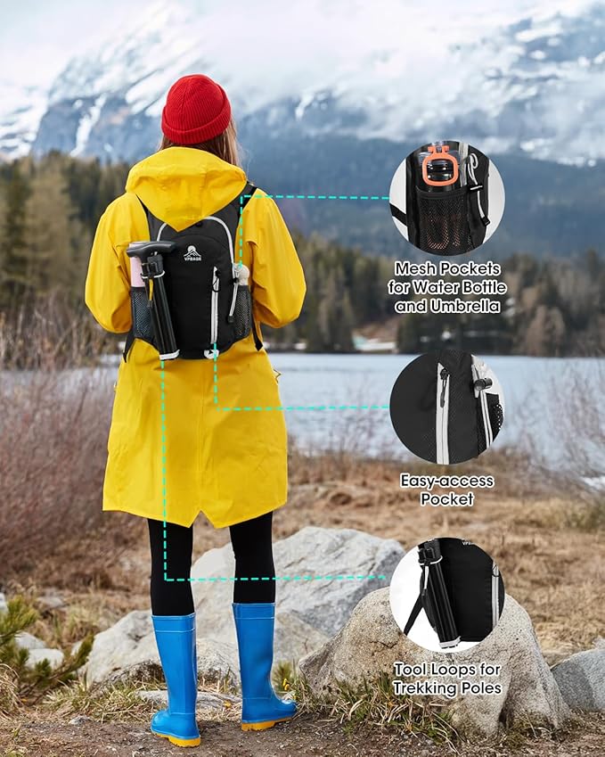 Small Hiking Backpack with Front Phone Holder, Packable Back pack with Chest and Waist Strap, Lightweight Daypack for Women Men
