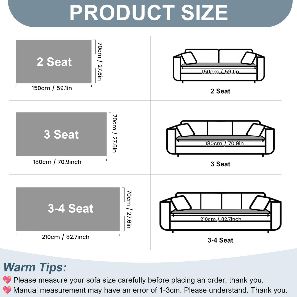 Sofa Covers for 3 Cushion Couch Washable (3 Count)