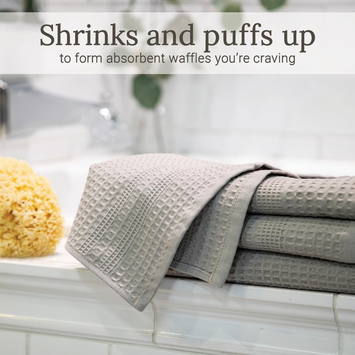 Waffle Hand Towels for Bathroom Quick Dry Towel Super Absorbent Thin 100% Cotton Lint Free (2 Count)
