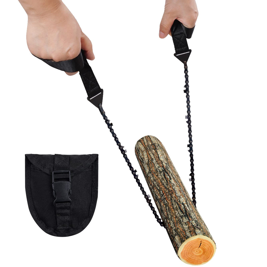 Sucrain Pocket Chainsaw with Paracord Handle, Folding Chain Hand Saw, Emergency Outdoor Survival Gear for Camping, Hunting, Hiking, Cutting Wood & Tree (Black, 11 Teeth, 24'' Long)