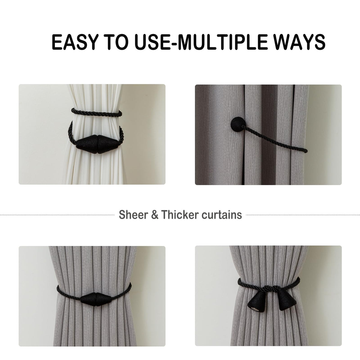 Magnetic Curtain Tiebacks 8 Pack Outdoor Rope Curtain Tie Backs Decorative Window Treatment Holdbacks for Home Decorative Curtain