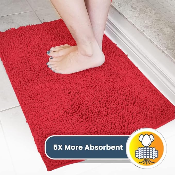 Muddy Mat® Shown on TV – Super Absorbent Microfiber Dog Door Mat for Muddy Paws, Non-Slip Washable Pet Rug, Quick Dry Chenille Entryway Carpet, Machine Washable Indoor Outdoor mat, Red 30"x19"