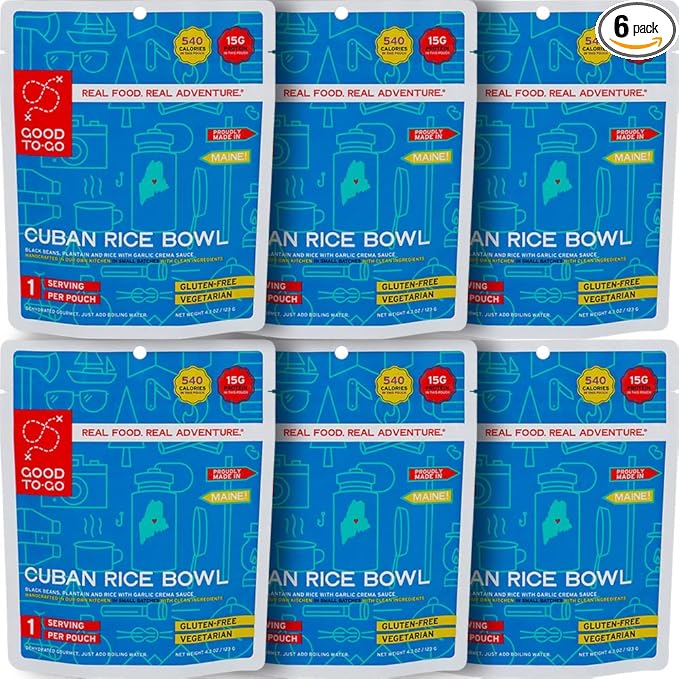 GOOD TO-GO Cuban Rice Bowl (6-Pack of Single Servings) | Camping & Backpacking Food | Just Add Water Backpacking Meals | Good To-Go Dehydrated Meals Taste Better Than Freeze Dried Food