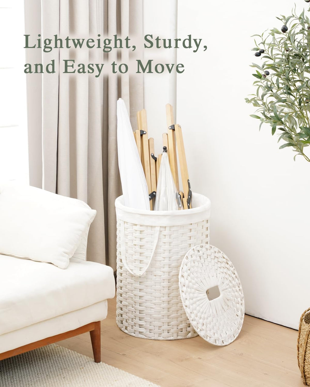 Laundry Hamper with Lid Round Laundry Basket 23.8 Gal White