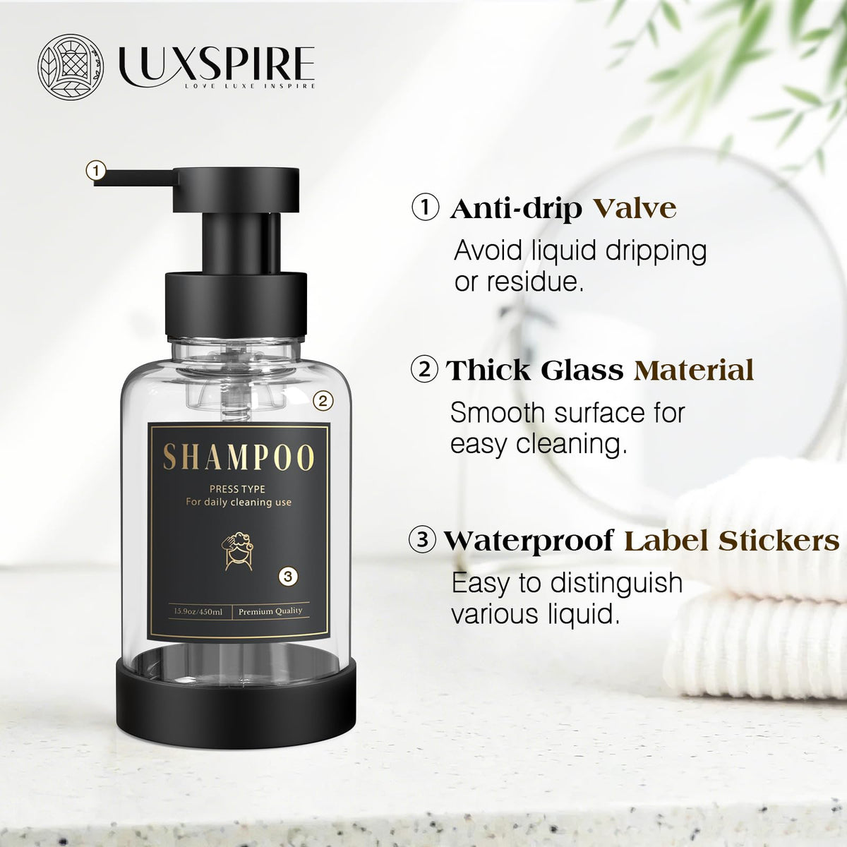 15oz Glass Foaming Soap Dispenser Set (2 Count)
