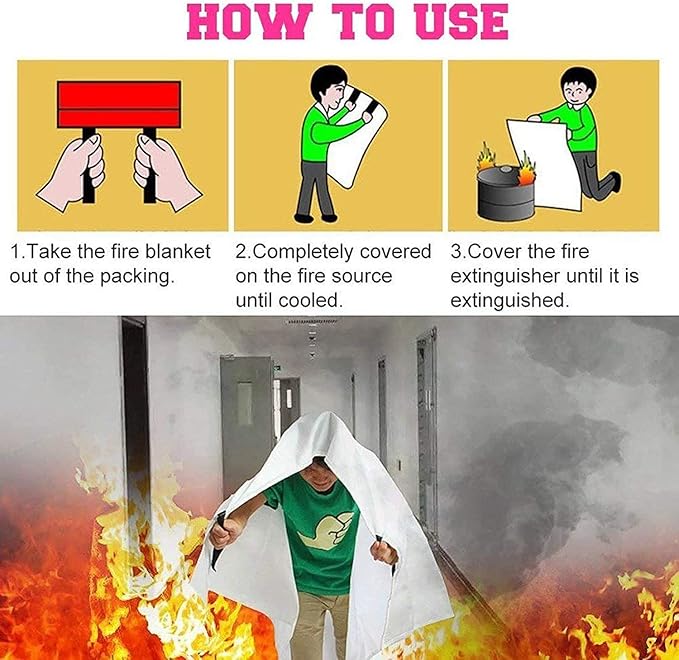 TONYKO Emergency Fire Blankets, Flame Retardant Protection and Heat Insulation Designed for Kitchen,Fireplace,Grill,Car,Camping(White(9PACK))