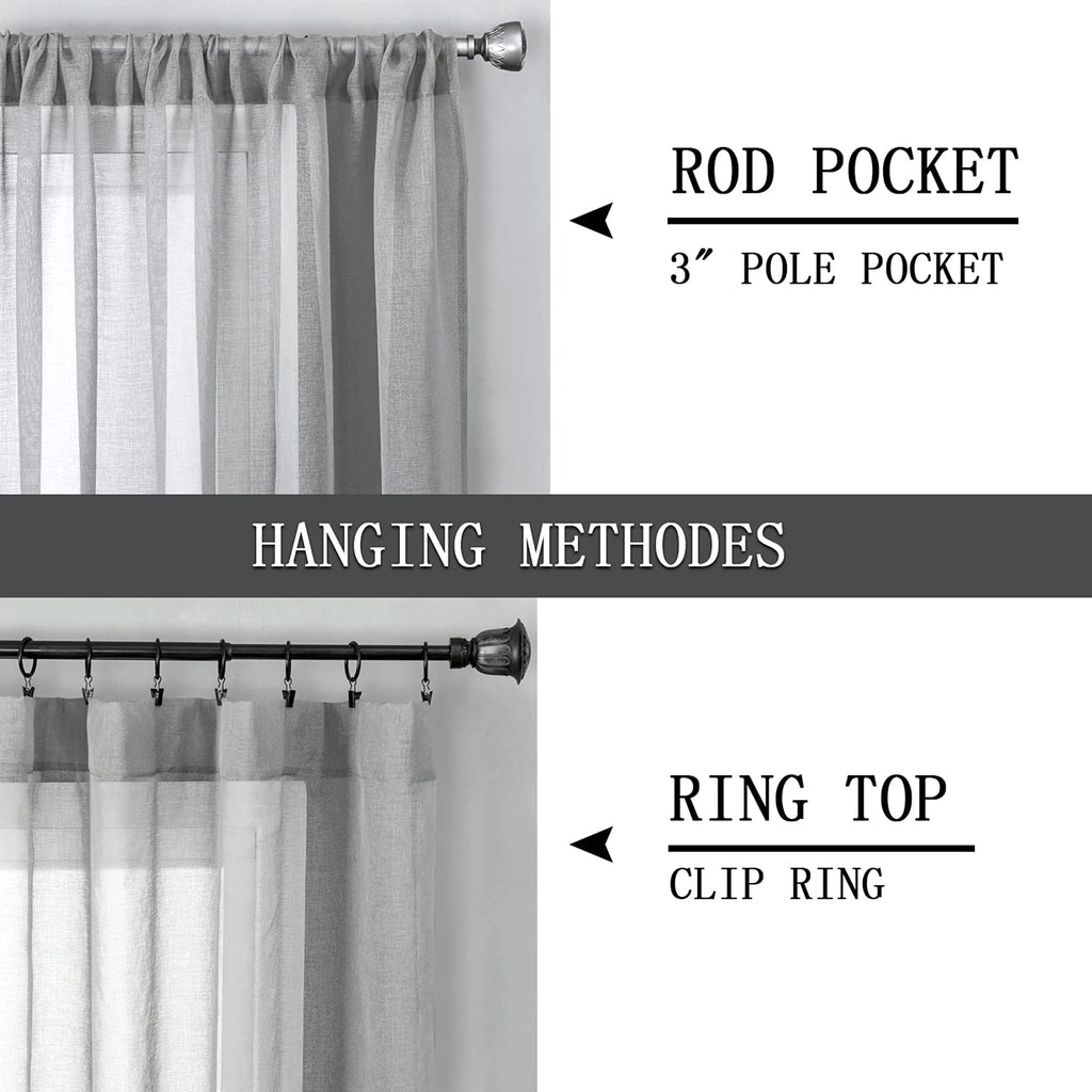 Sheer Tier Curtain Linen Textured Half Kitchen Curtains Sheer Light Filtering Rod Pocket Voile Small Curtains for Bathroom