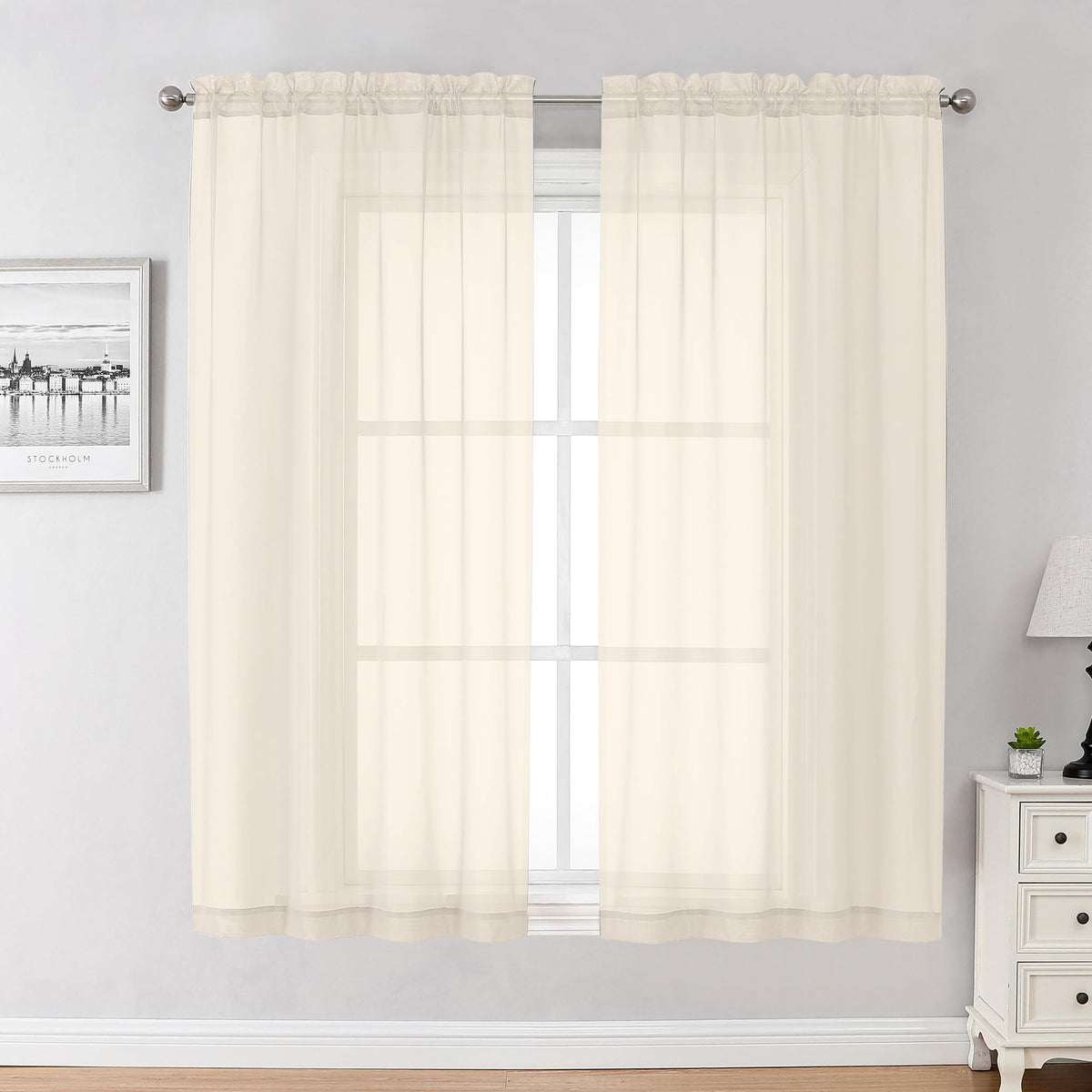 Cream Sheer Curtains 54 Inch Long 2 Panels (2 Count)