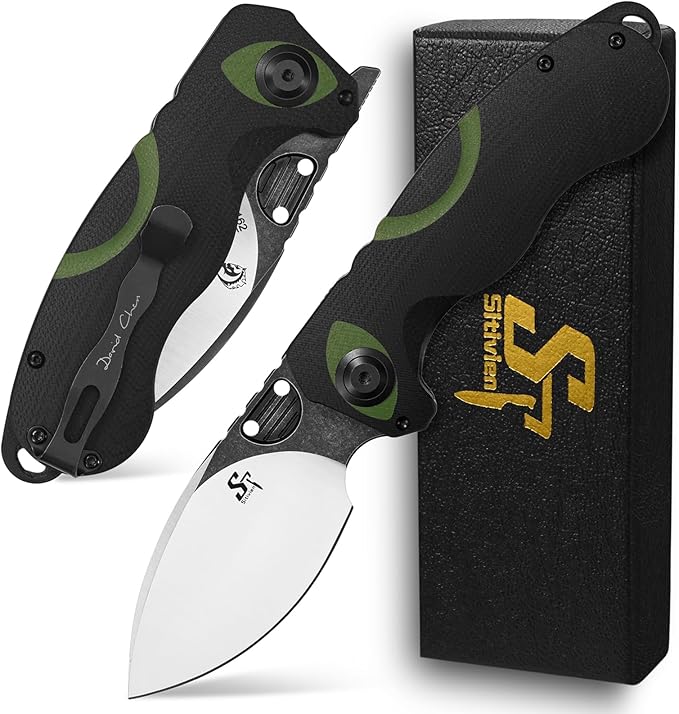 Sitivien ST162 Folding Knife,AUS-10 Steel Blade with G10 Handle Pocket Knife EDC Tool Knife for Outdoor Camping,Hiking,Hunting,Fishing(Green)