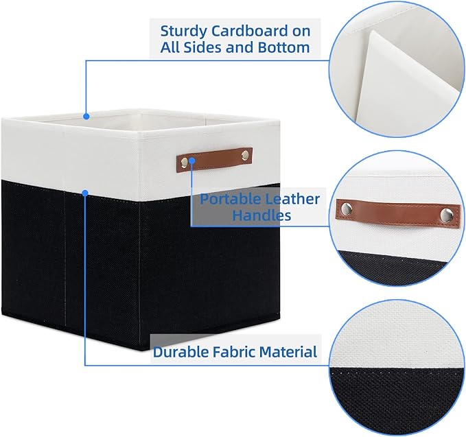 Temary Foldable Storage Cubes Set of 4 - Organizers with Handles, Decorative Storage Boxes for Home, Office (White&Black)
