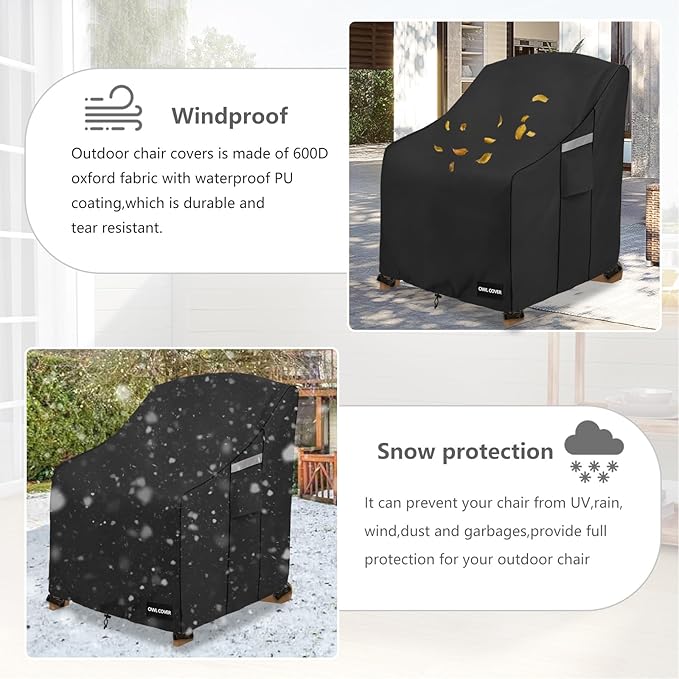 Outdoor Chair Covers 37"W x 40"D x 36"H,600D Heavy Duty Waterproof Patio Chair Cover,Outdoor Furniture Covers for Lawn/Garden Chiar,Black