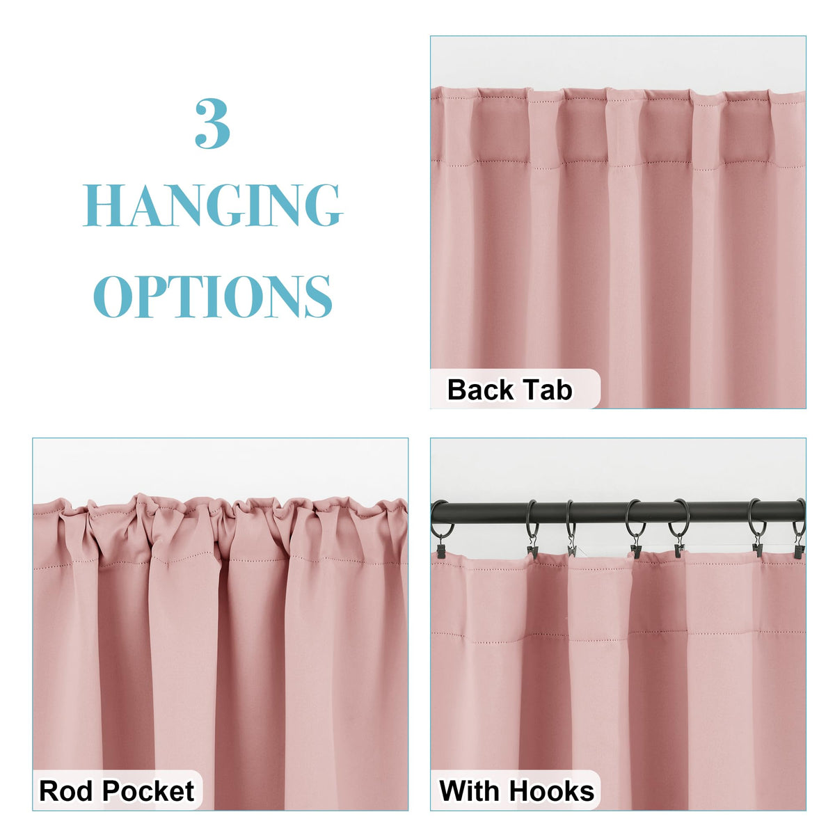 Pink Blackout Curtains for Girls Bedroom 72 inches Long (2 Count)
