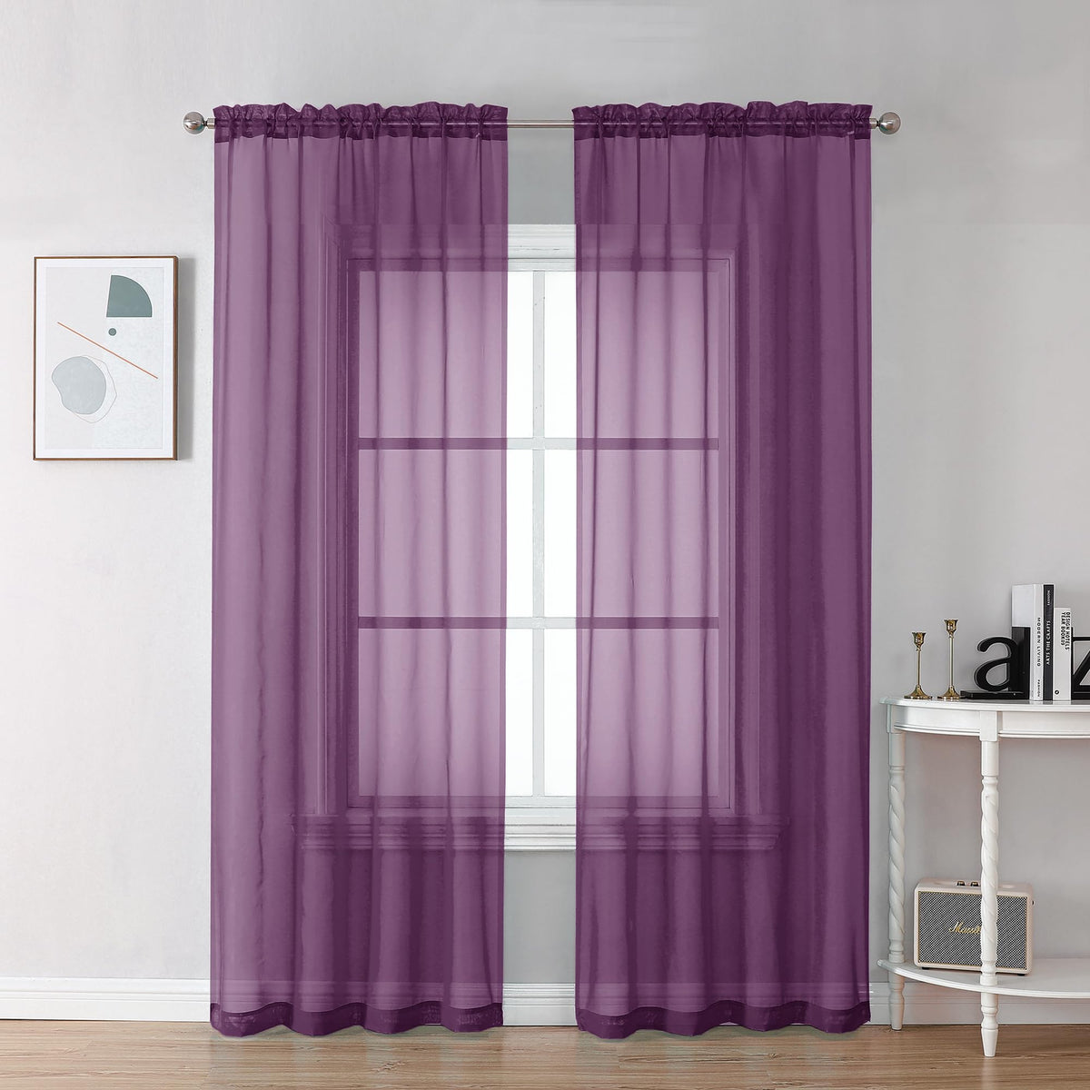 Plum Sheer Curtains 78 Inches Long 2 Panels Set for Living Room (2 Count)