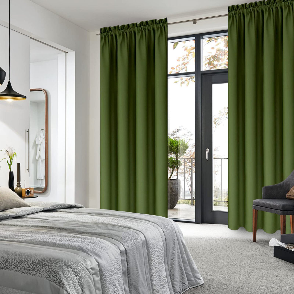 Blackout Curtains for Bedroom 42 x 72 Inch Long Olive Green 2 Panels (2 Count)