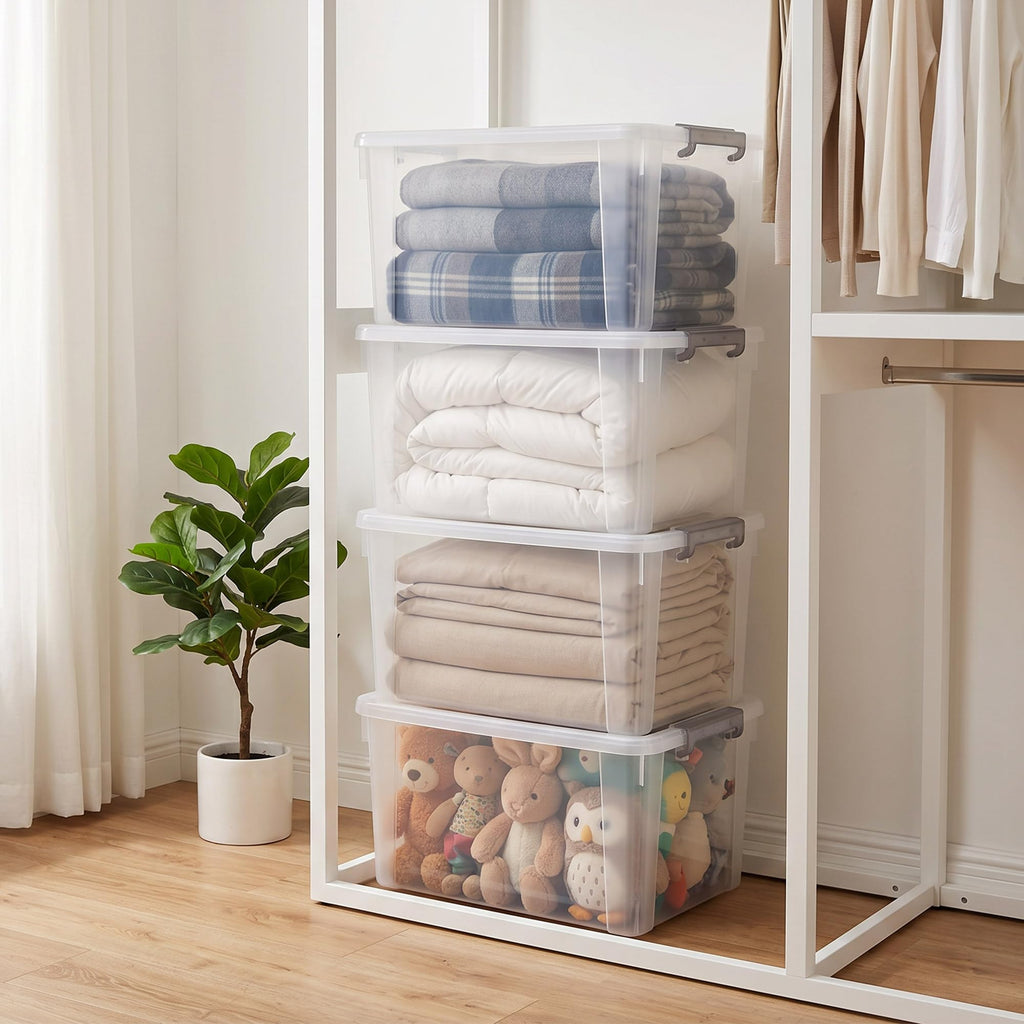 44.4 QT Plastic Storage Bins with Latching Lids Stackable Storage Containers for Organizing Large Clear Storage Box for Garage (8 Count)