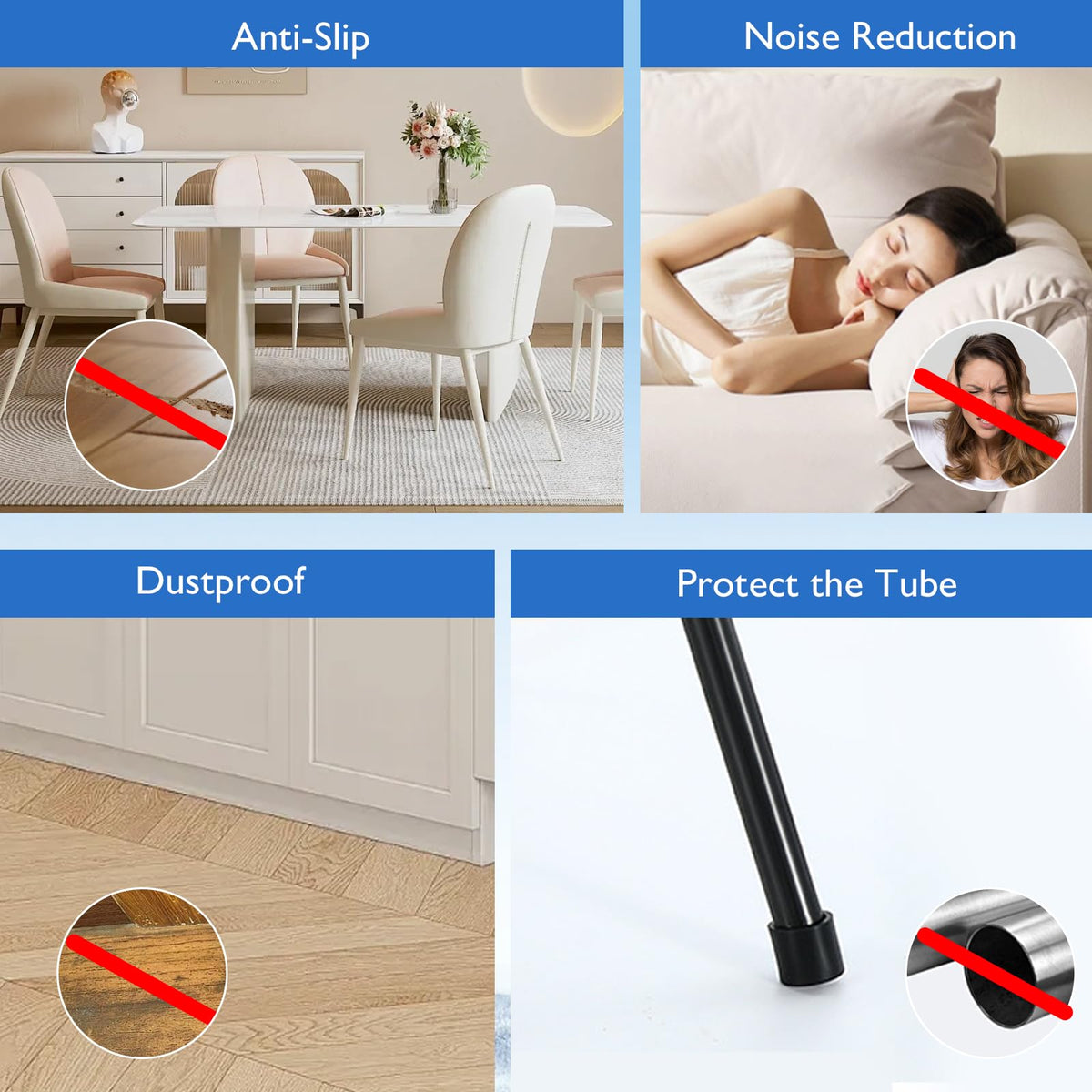 4 Pcs 1" Black Round Rubber Chair Leg Caps (4 Count)