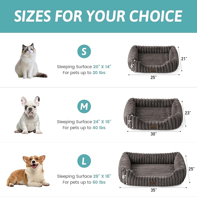 Orthopedic Dog Bed for Small Dogs & Cats - Washable Rectangle Pet Bed with Anti-Slip Bottom, Soft Calming Cat & Puppy Bed for Indoor Pets (25"x21"x6", Grey)