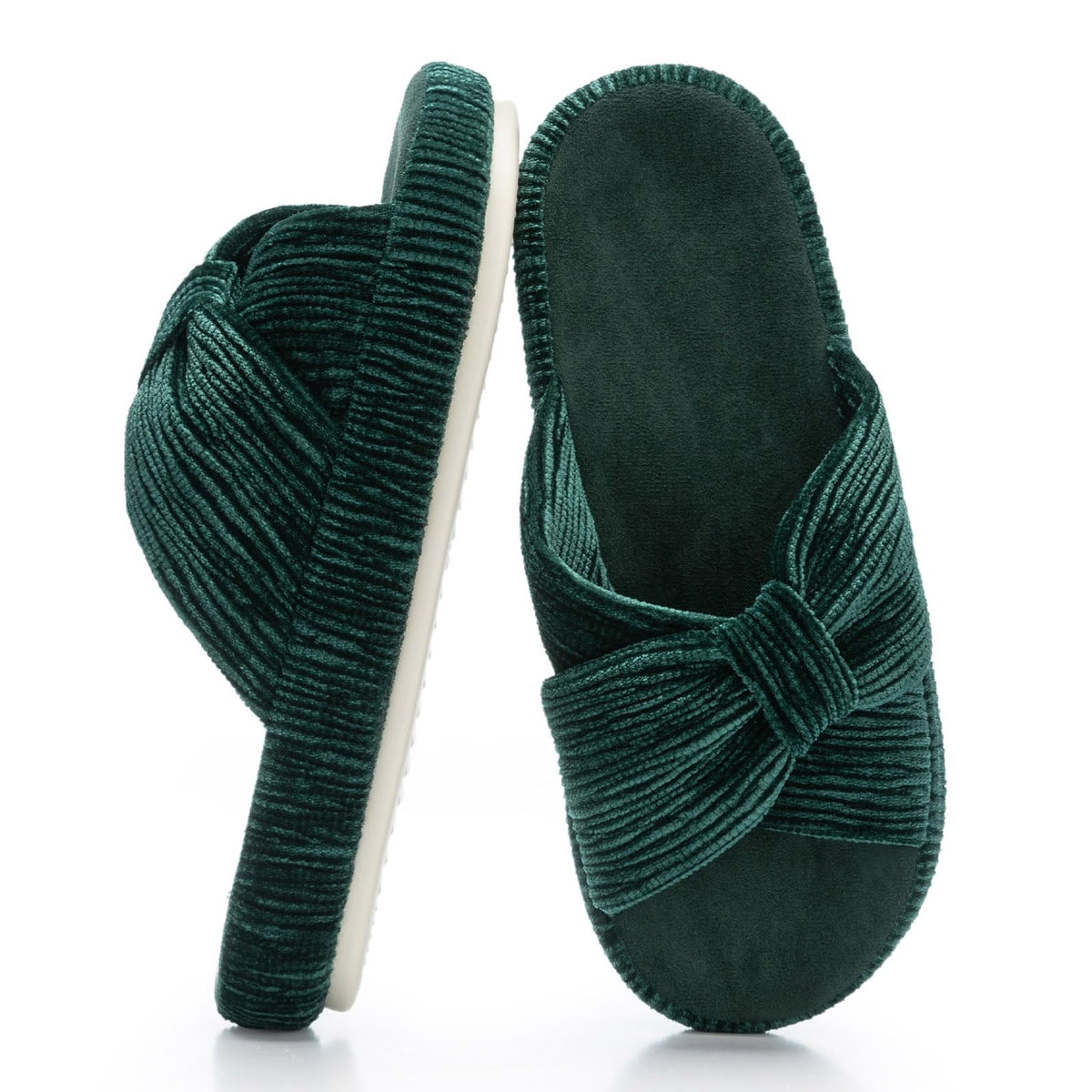 Slippers for Women Memory Foam House Bedroom Bow Crossbands Pearlescent Slipper Shoes Comfy Trendy Gift Slippers Green Size 9 10 8.5