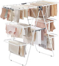 SONGMICS Clothes Drying Rack, Foldable 3-Level Laundry Rack, Free-Standing Large Drying Rack, with Height-Adjustable Wings, 39 Drying Rails, Sock Clips, White and Gray ULLR054W01