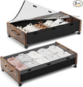 Under Bed Storage with Wheels, Rolling Underbed Storage Drawers, Wooden Under the Bed Storage with Remove Lid, Large Metal Storage Bins for Shoes Blankets Clothes Bedrooms Dorms (Vintage Brown-2pack)
