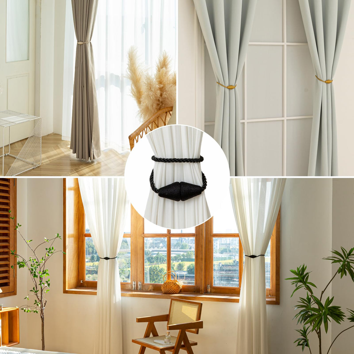 Magnetic Curtain Tiebacks 8 Pack Outdoor Rope Curtain Tie Backs Decorative Window Treatment Holdbacks for Home Decorative Curtain