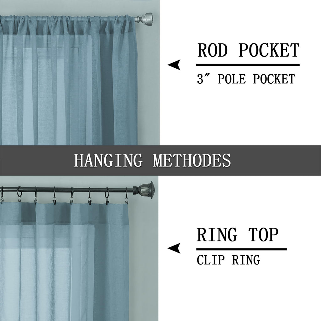 Sheer Curtains Linen Textured Living Room Curtain Sheers Light Filtering Rod Pocket Voile Curtains for Bedroom (2 Count)