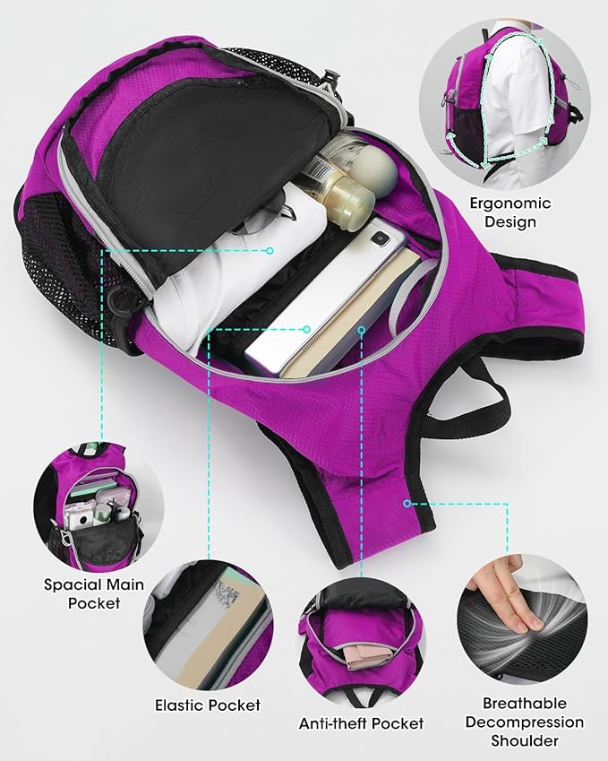 Small Hiking Backpack with Front Phone Holder, Packable Back pack with Chest and Waist Strap, Lightweight Daypack for Women Men