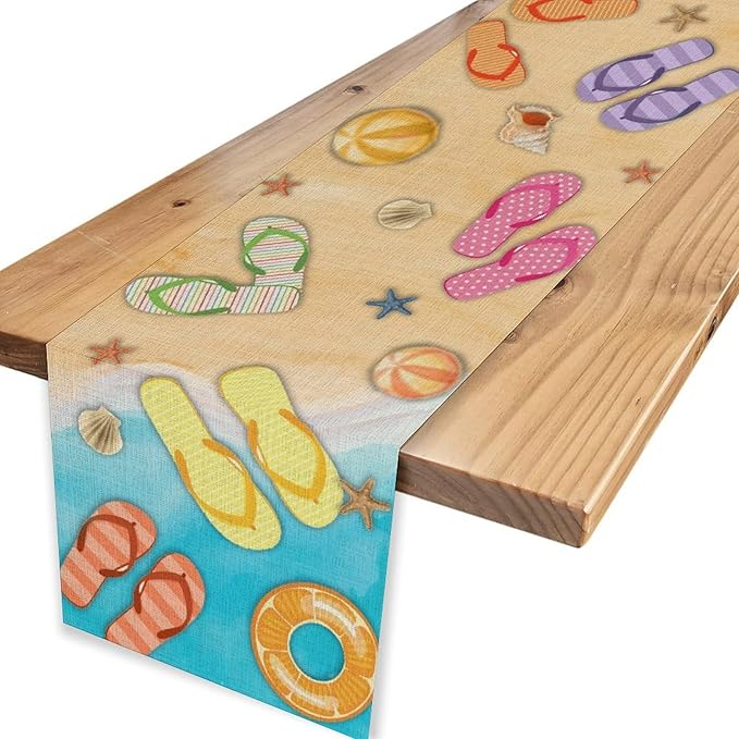 Blue Sea Waves Starfish Table Runner, Tropical Summer Flower Clear Sea Water Coffee Table Center Decor for Family Kitchen Wedding Party and Living Room Farmhouse Table Decorations, 13" X 72"