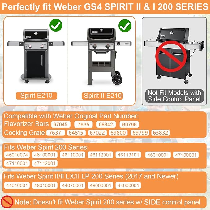 Grill Parts for Weber Spirit 2 Grill Parts Replacement GS4 Spirit II & I E210 E220 S210 S220, Accessories for Weber GS4 Grill Grates 7637, Flavorizer Bars 7635 67045 69796 for Weber 2 Burner Gas Grill