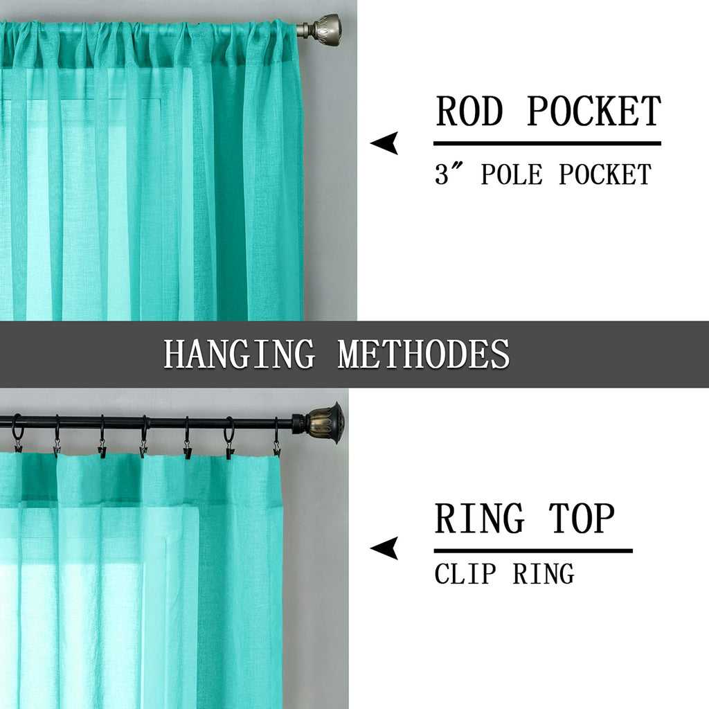 Short Sheer Curtains Linen Textured Bedroom Curtain Sheers Light Filtering Rod Pocket Voile Curtains for Living Room