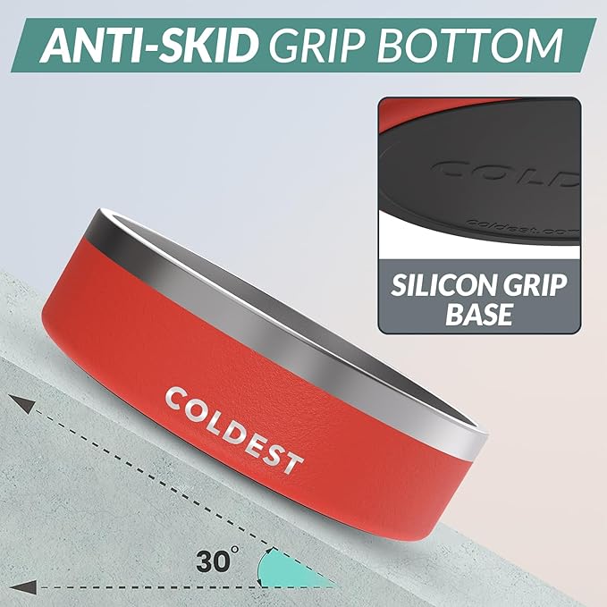 Coldest Dog Bowl - Anti Rust Metal, Non Slip, 3 Layers Insulated Stainless Steel Dog Bowls - Spill Proof & Heavy Duty - Water Bowl for Dogs, Cats & Pets, Dish Washer Safe (42 oz, Crimson Red)